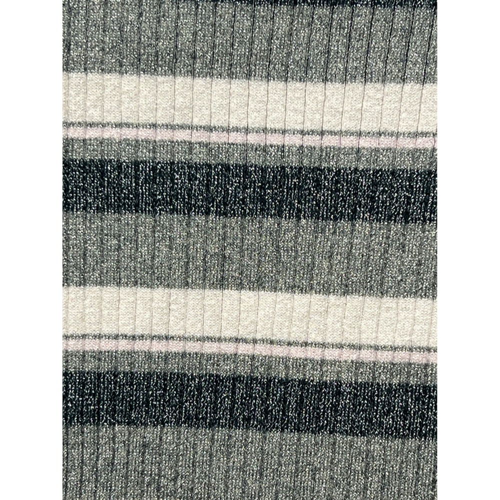 Nine West Striped Ribbed Knit Sweater Womens Small Grey Metallic Sparkle Top - Picture 8 of 8